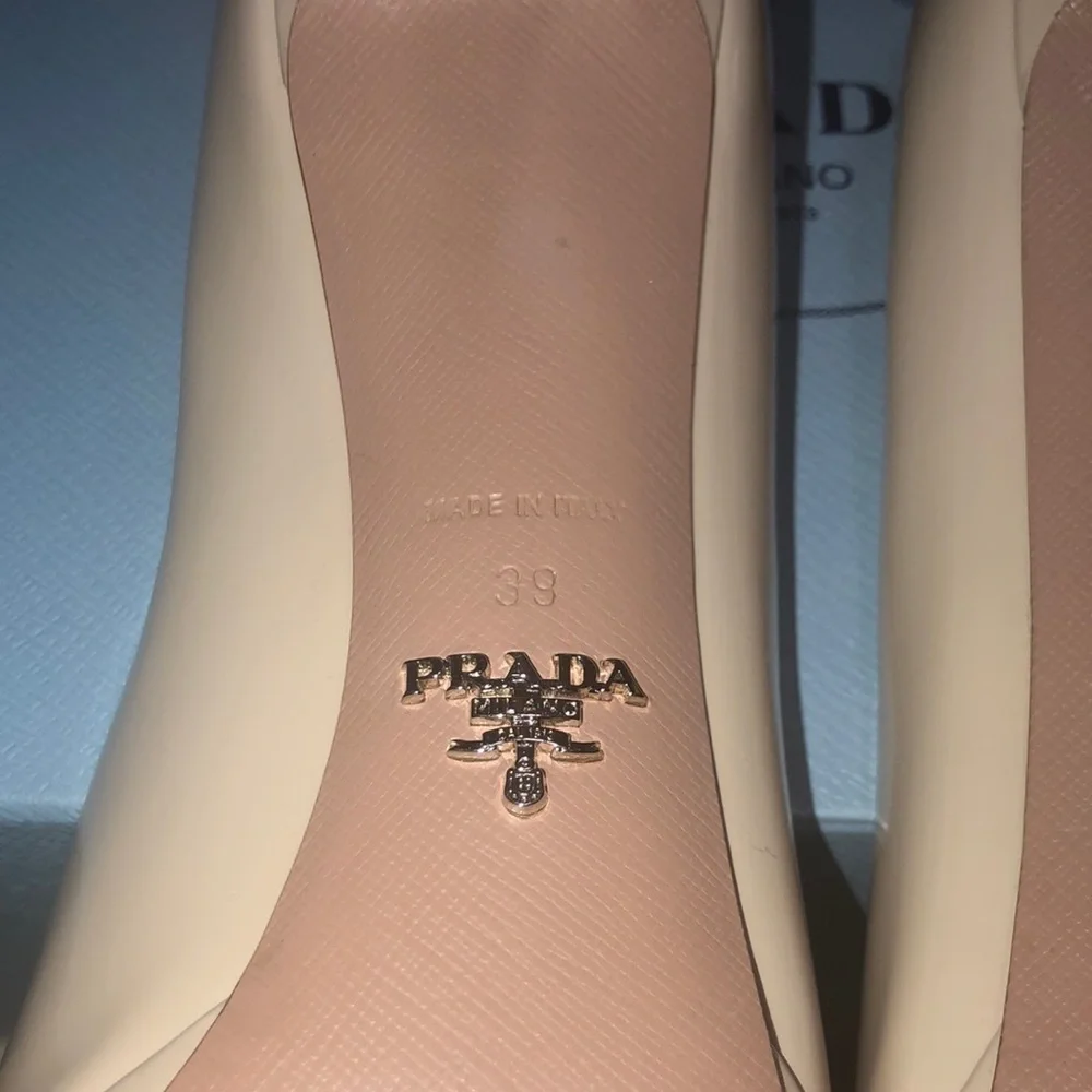 PRADA Nude Patent Leather Platform Peep Toe Pumps size 39